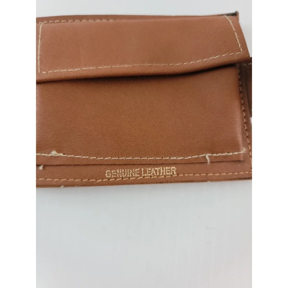 Vintage Men's Brown leather Bi Fold Wallet Picture Credit Card ID Check Mark